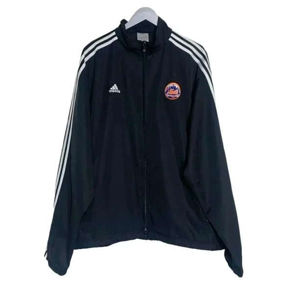 Adidas New York METS 2XL black‎ jacket with 3 white stripes down arms - Picture 2 of 7